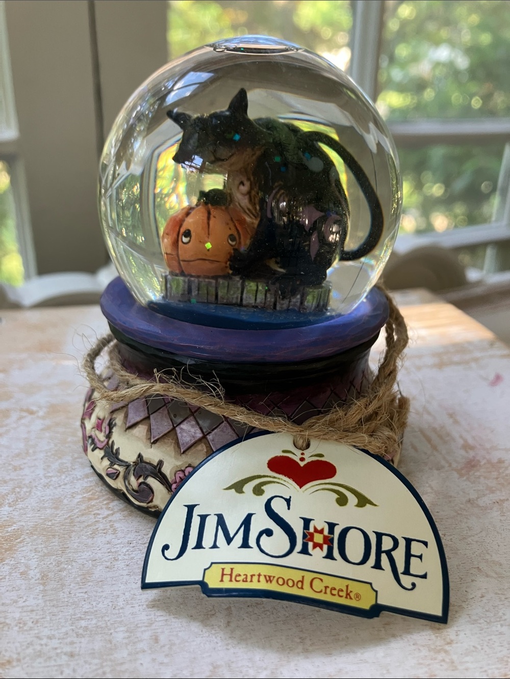 2009 Jim Shore Black Cat with Pumpkin Water Globe